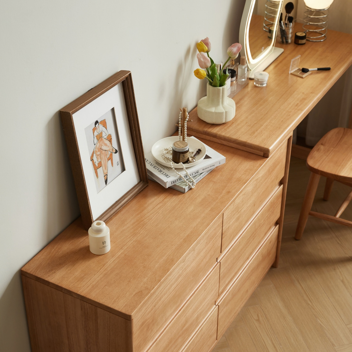 Linspire Yumi Solid Wood Dressing Table with Chest of 6 Drawers