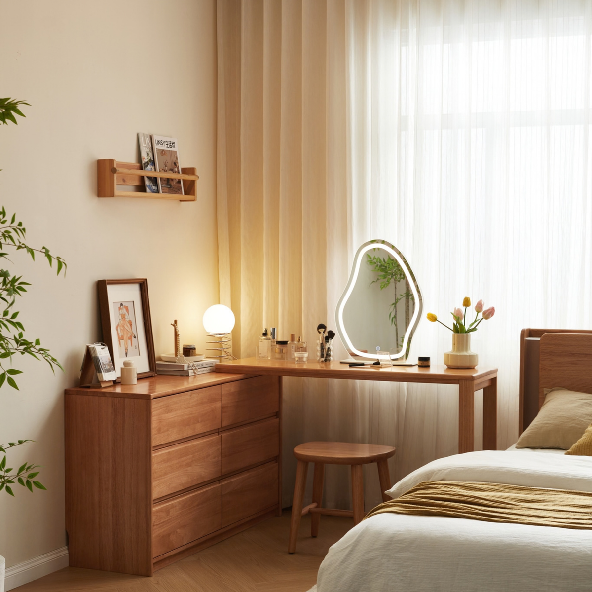 Linspire Yumi Solid Wood Dressing Table with Chest of 6 Drawers