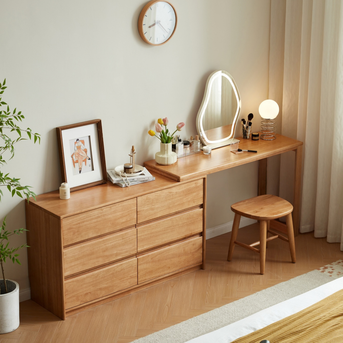 Linspire Yumi Solid Wood Dressing Table with Chest of 6 Drawers