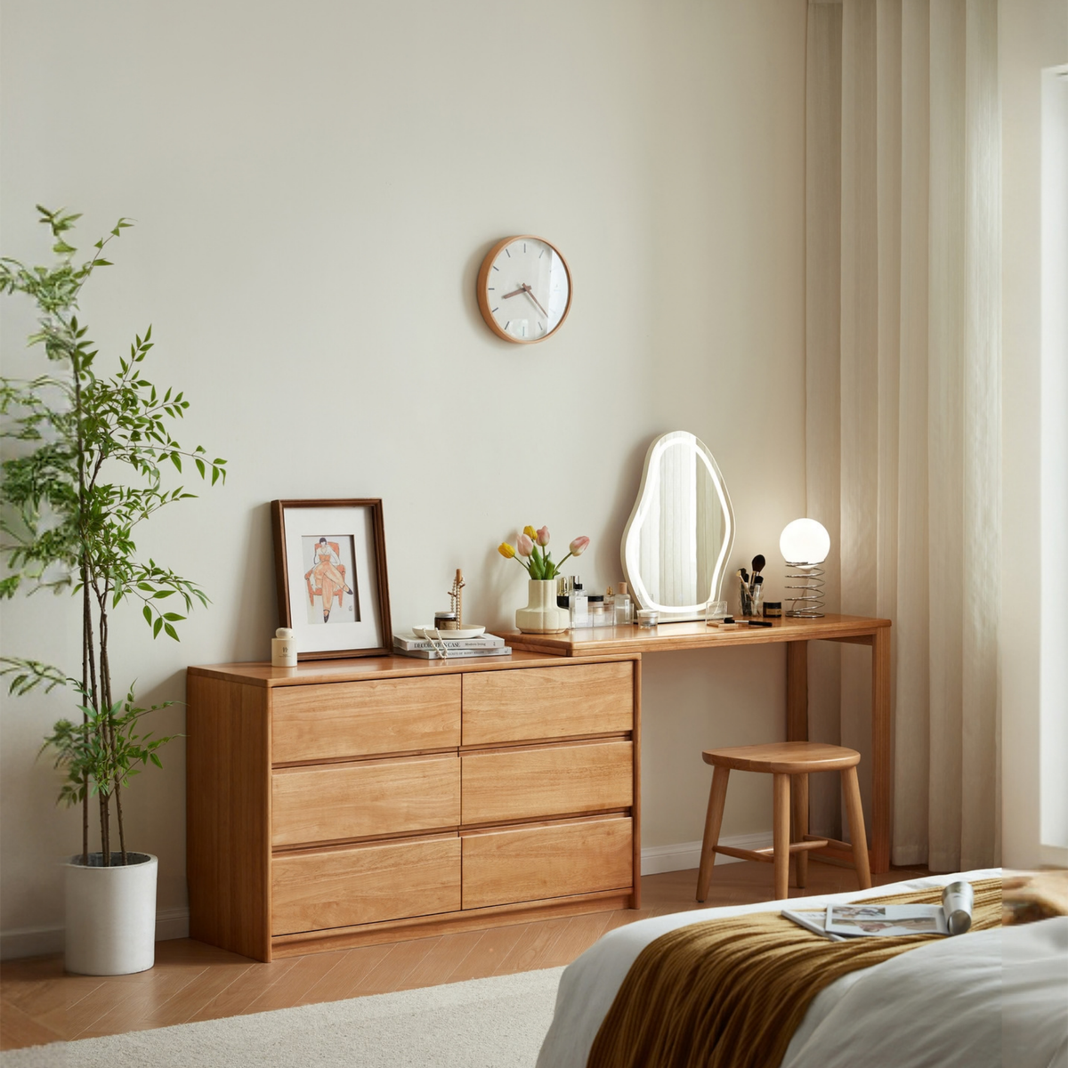 Linspire Yumi Solid Wood Dressing Table with Chest of 6 Drawers