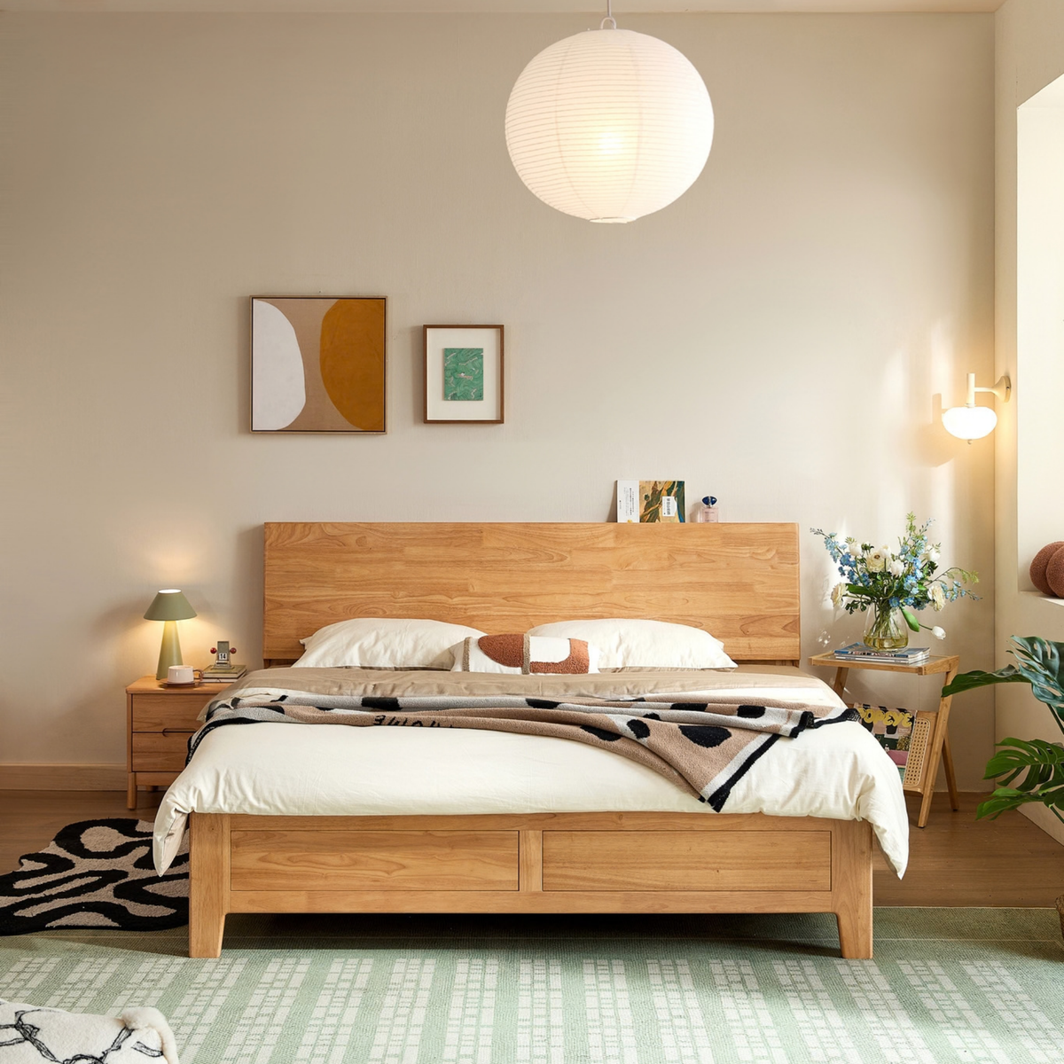 Linspire Yumi Lift-Up Storage Solid Wood Bed Frame with Raised Leg, Natural Wood