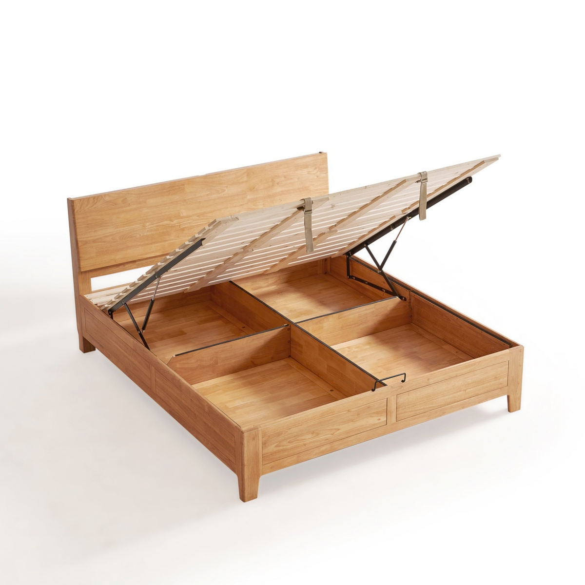 Linspire Yumi Lift-Up Storage Solid Wood Bed Frame with Raised Leg, Natural Wood
