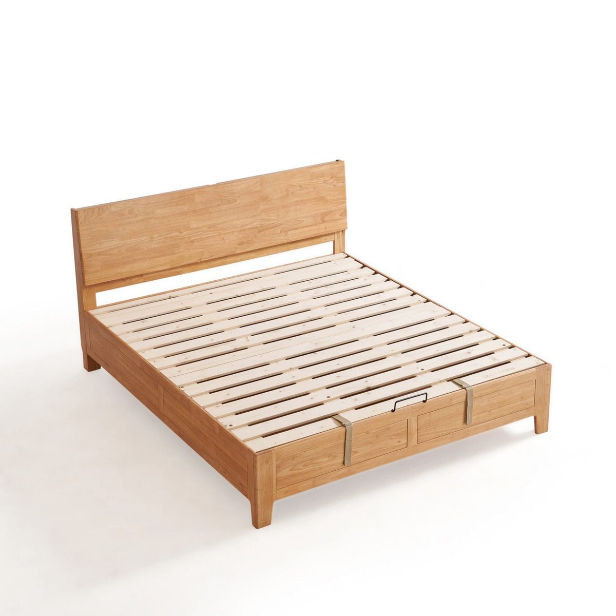 Linspire Yumi Lift-Up Storage Solid Wood Bed Frame with Raised Leg, Natural Wood