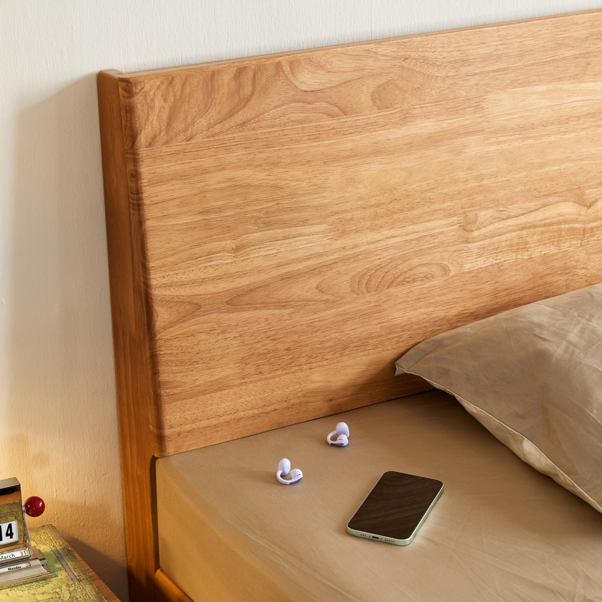 Linspire Yumi Lift-Up Storage Solid Wood Bed Frame with Raised Leg, Natural Wood
