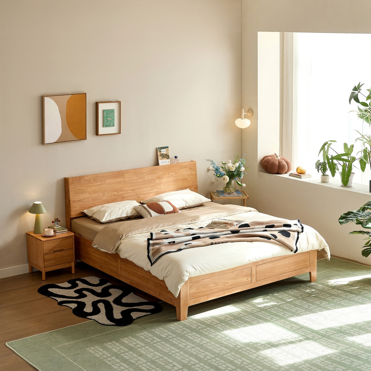 Linspire Yumi Lift-Up Storage Solid Wood Bed Frame with Raised Leg, Natural Wood