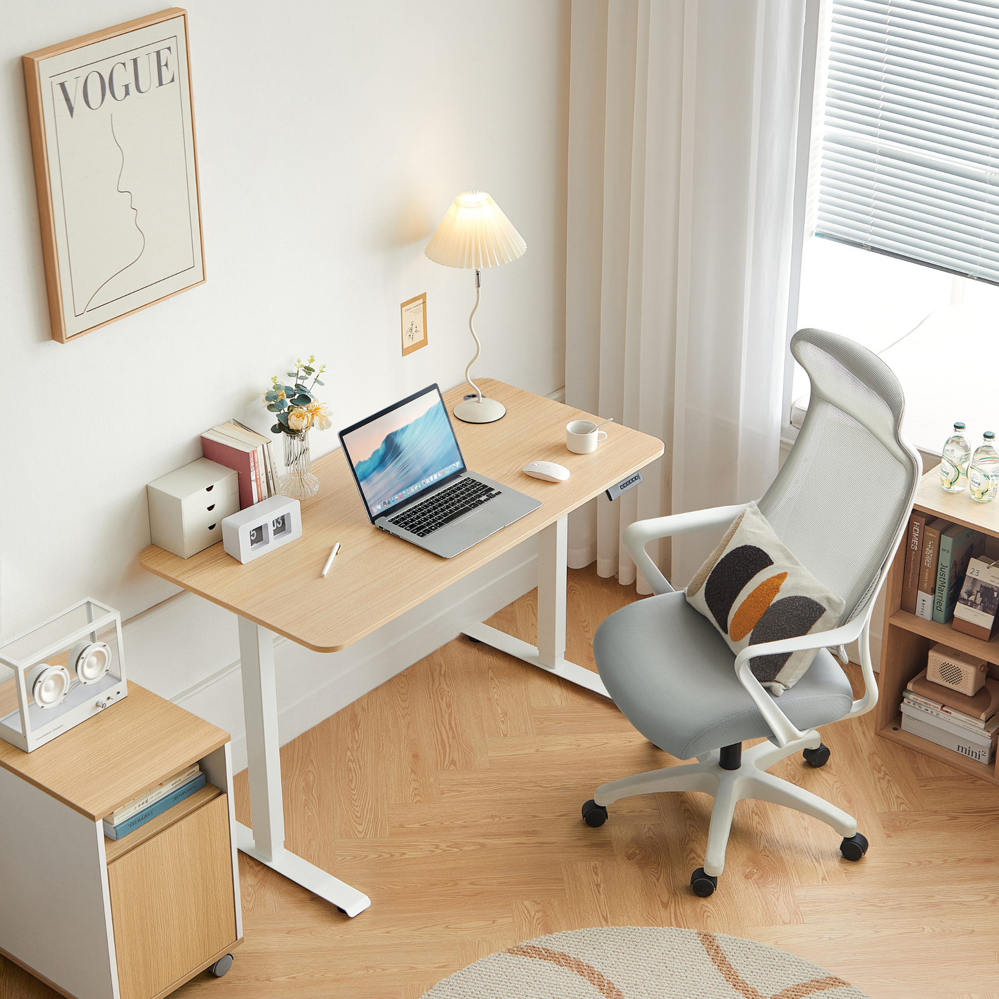 Linspire Ascend Electric Height Adjustable Standing Desk, W120cm, Natural Wood & White