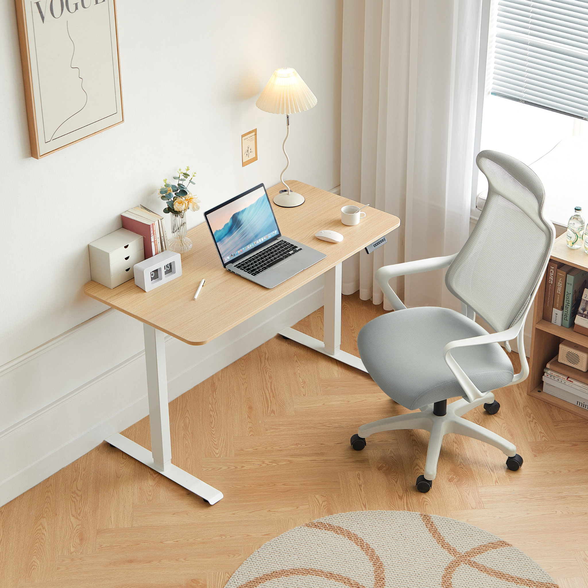 Linspire Ascend Electric Height Adjustable Standing Desk, W120cm, Natural Wood & White