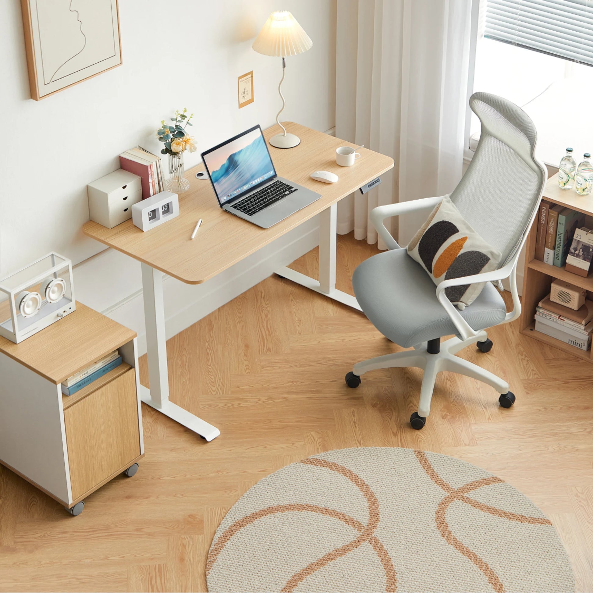 Linspire Ascend Electric Height Adjustable Standing Desk 120cm, Natural Wood & White