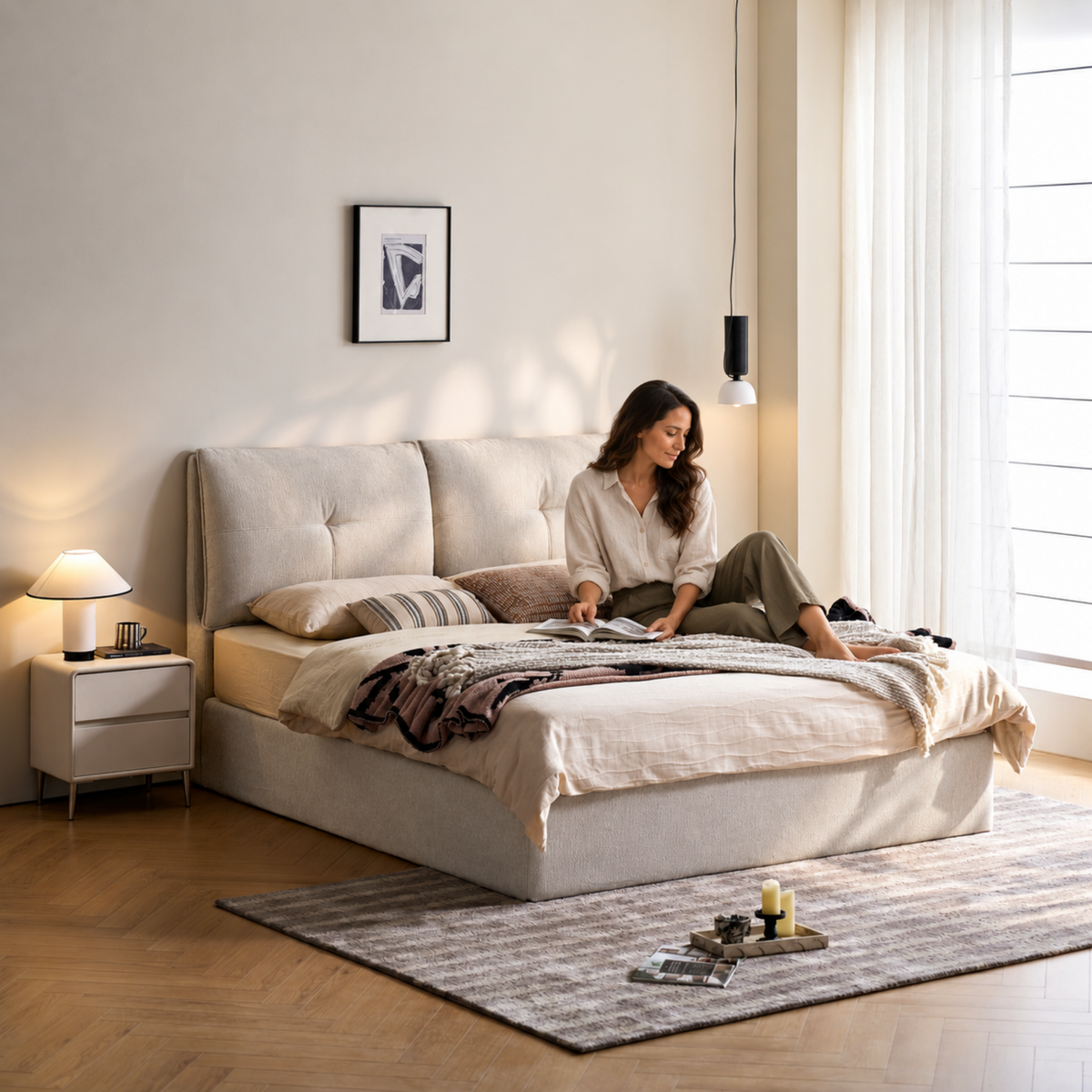 Linspire Nebula Lift-Up Storage Bed Frame, White