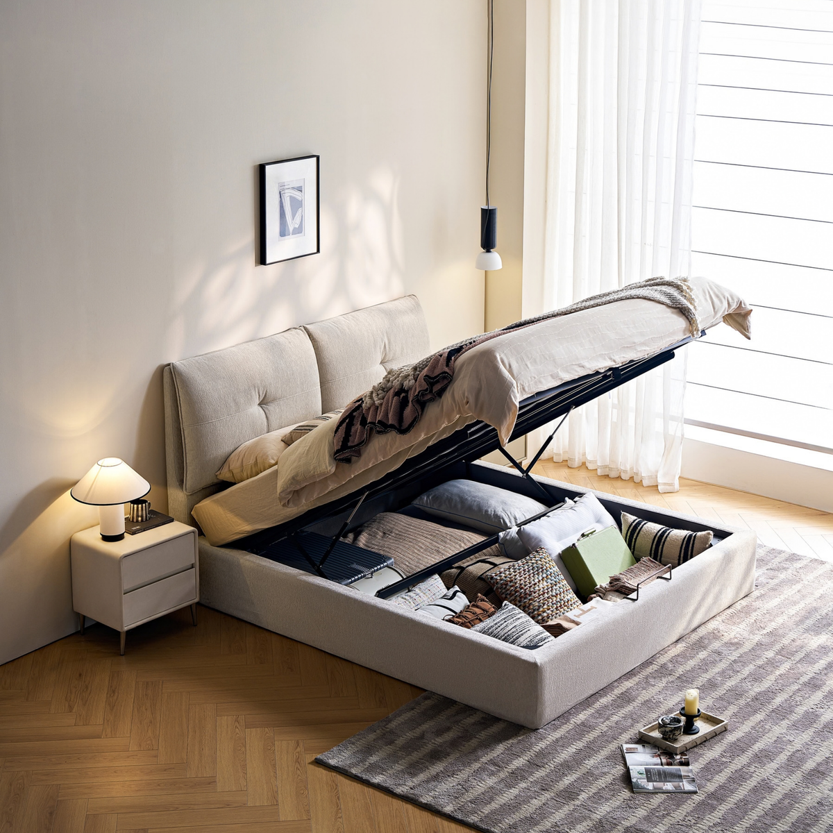 Linspire Nebula Lift-Up Storage Bed Frame, White