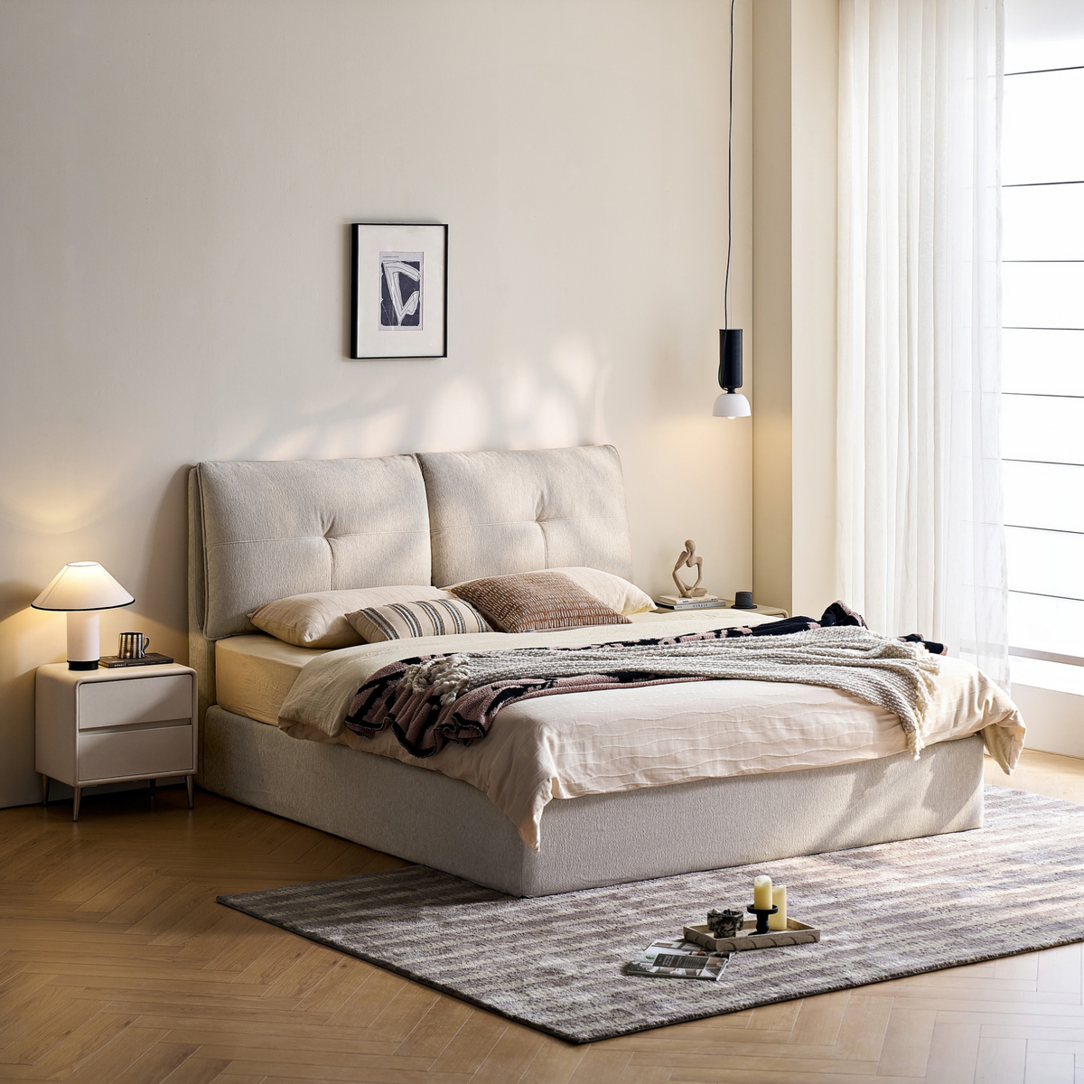 Linspire Nebula Lift-Up Storage Bed Frame, White