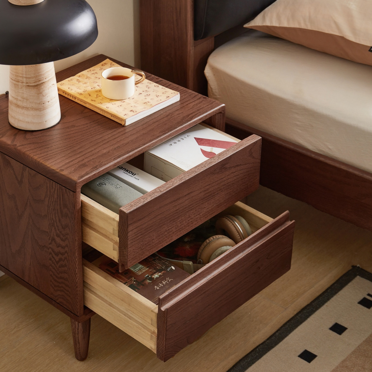 Linspire Aspen Solid Wood Bedside Table, W40cm, Dark Wood
