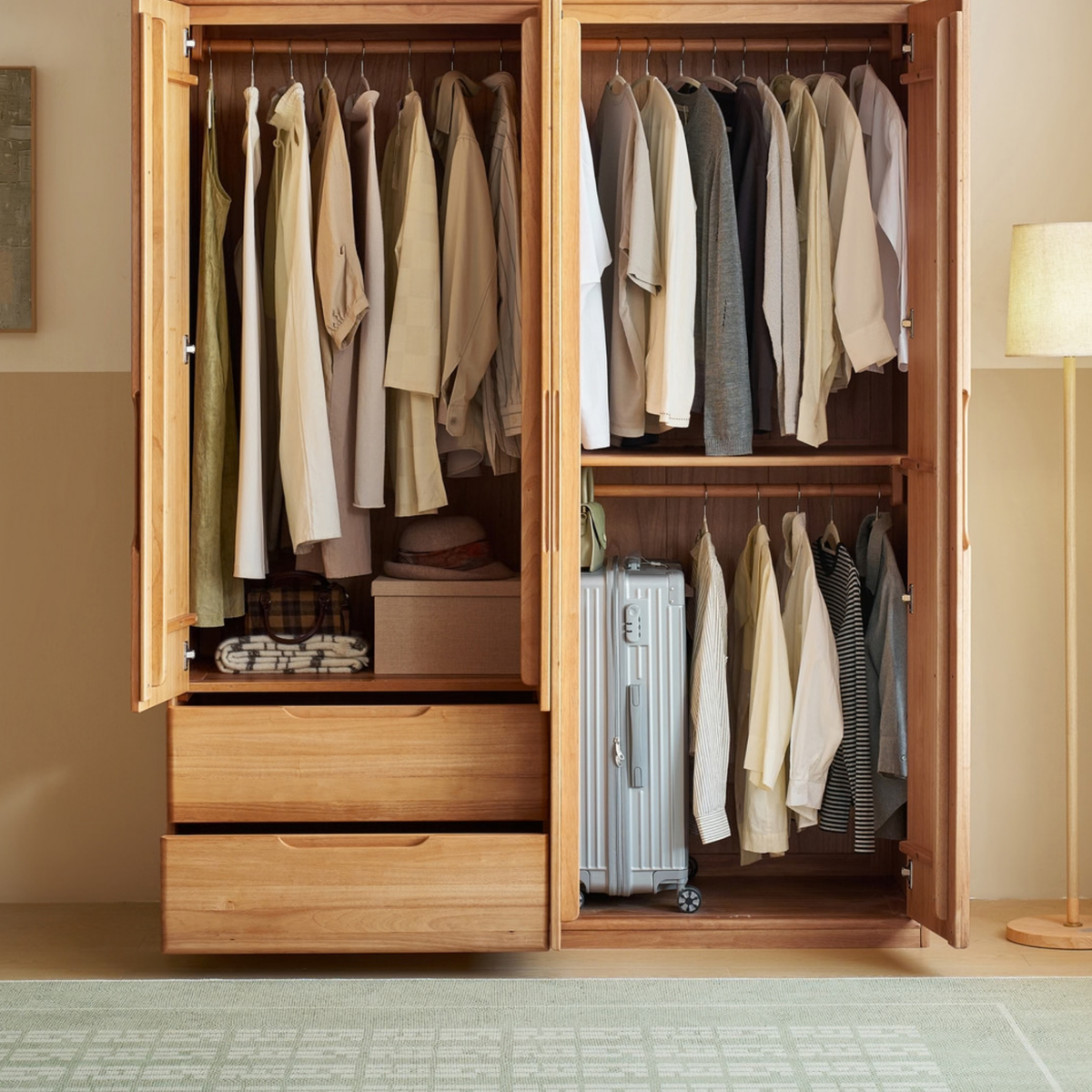 Linspire Halden 4-Door Solid Wood Wardrobe, W160cm, Natural Wood