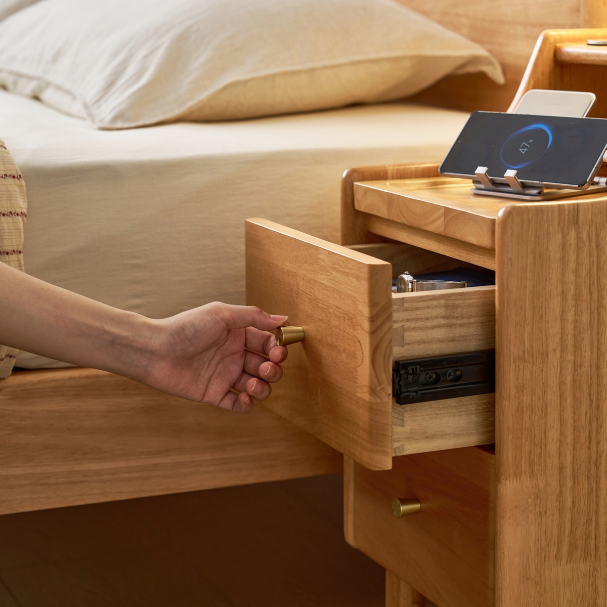 Linspire Halden Solid Wood 2-Drawer Bedside Table, Natural Wood