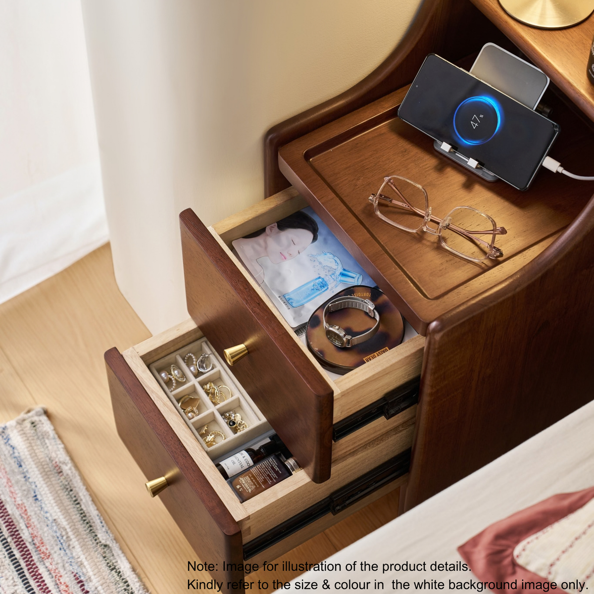 Linspire Halden Solid Wood 2-Drawer Bedside Table, Natural Wood