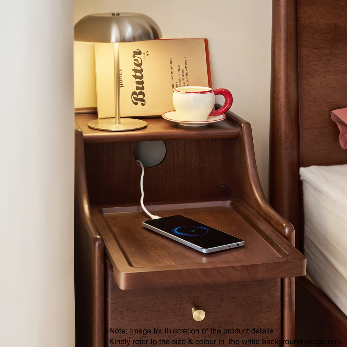 Linspire Halden Solid Wood 2-Drawer Bedside Table, Natural Wood
