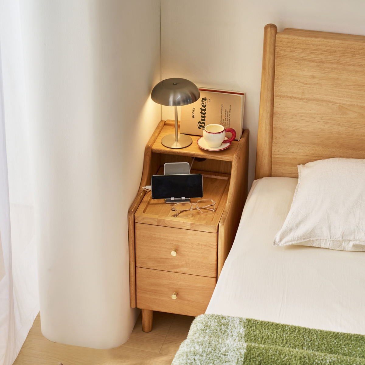 Linspire Halden Solid Wood 2-Drawer Bedside Table, Natural Wood