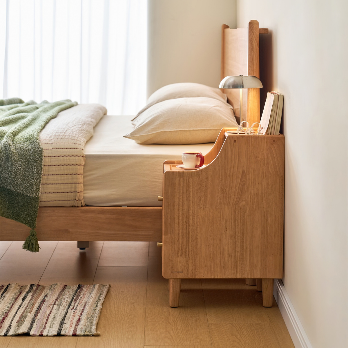 Linspire Halden Solid Wood 2-Drawer Bedside Table, Natural Wood