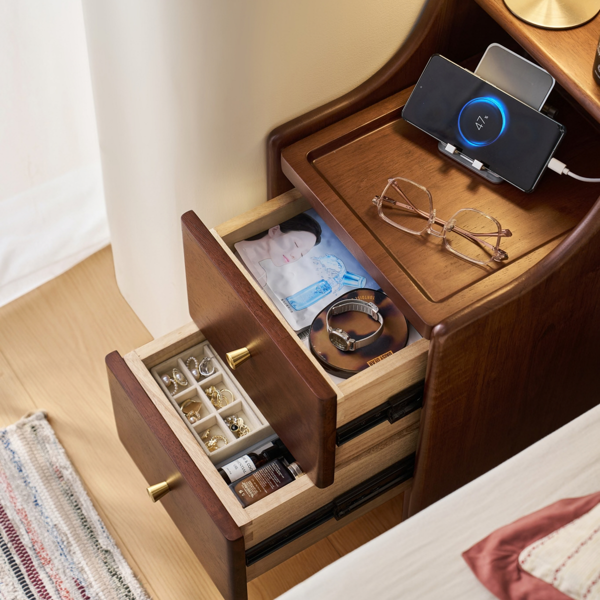 Linspire Halden Solid Wood 2-Drawer Bedside Table, Dark Wood