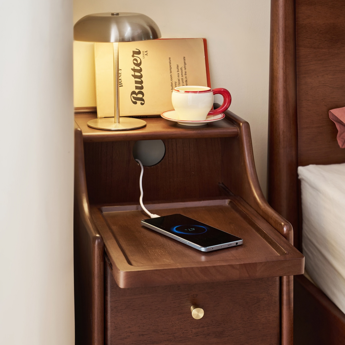 Linspire Halden Solid Wood 2-Drawer Bedside Table, Dark Wood