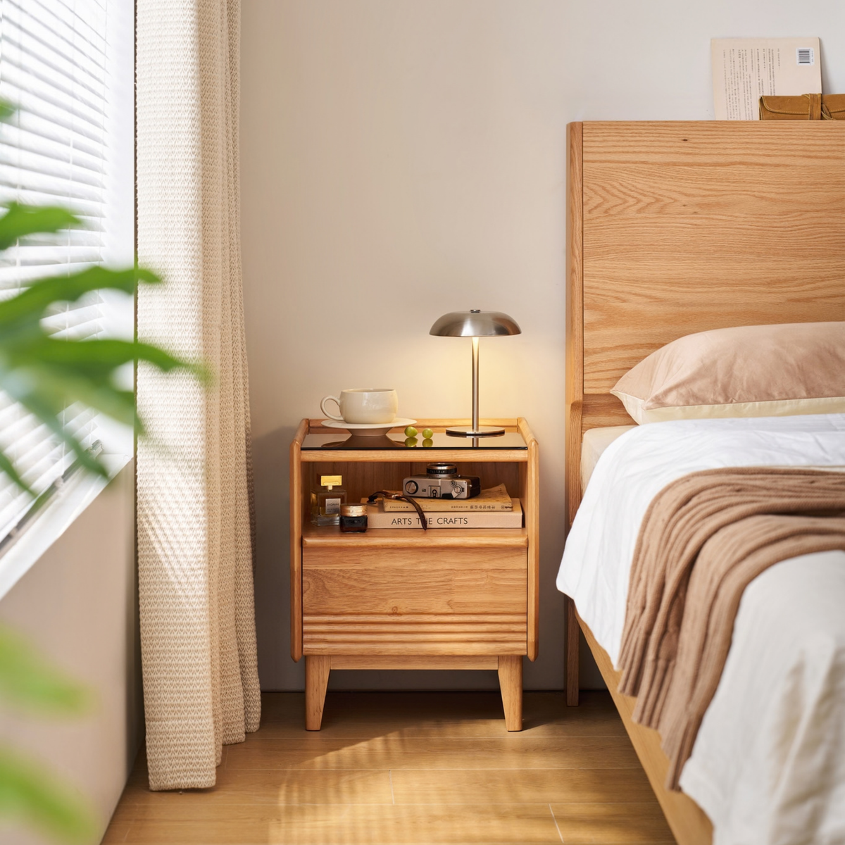 Linspire Halden W40cm Solid Wood Bedside Table, Natural Wood