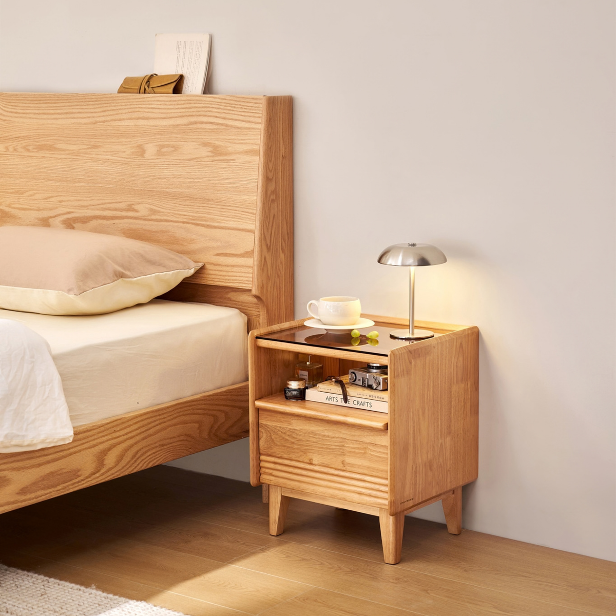 Linspire Halden W40cm Solid Wood Bedside Table, Natural Wood