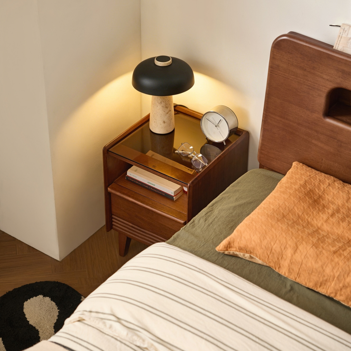 Linspire Halden W30cm Solid Wood Bedside Table, Dark Wood