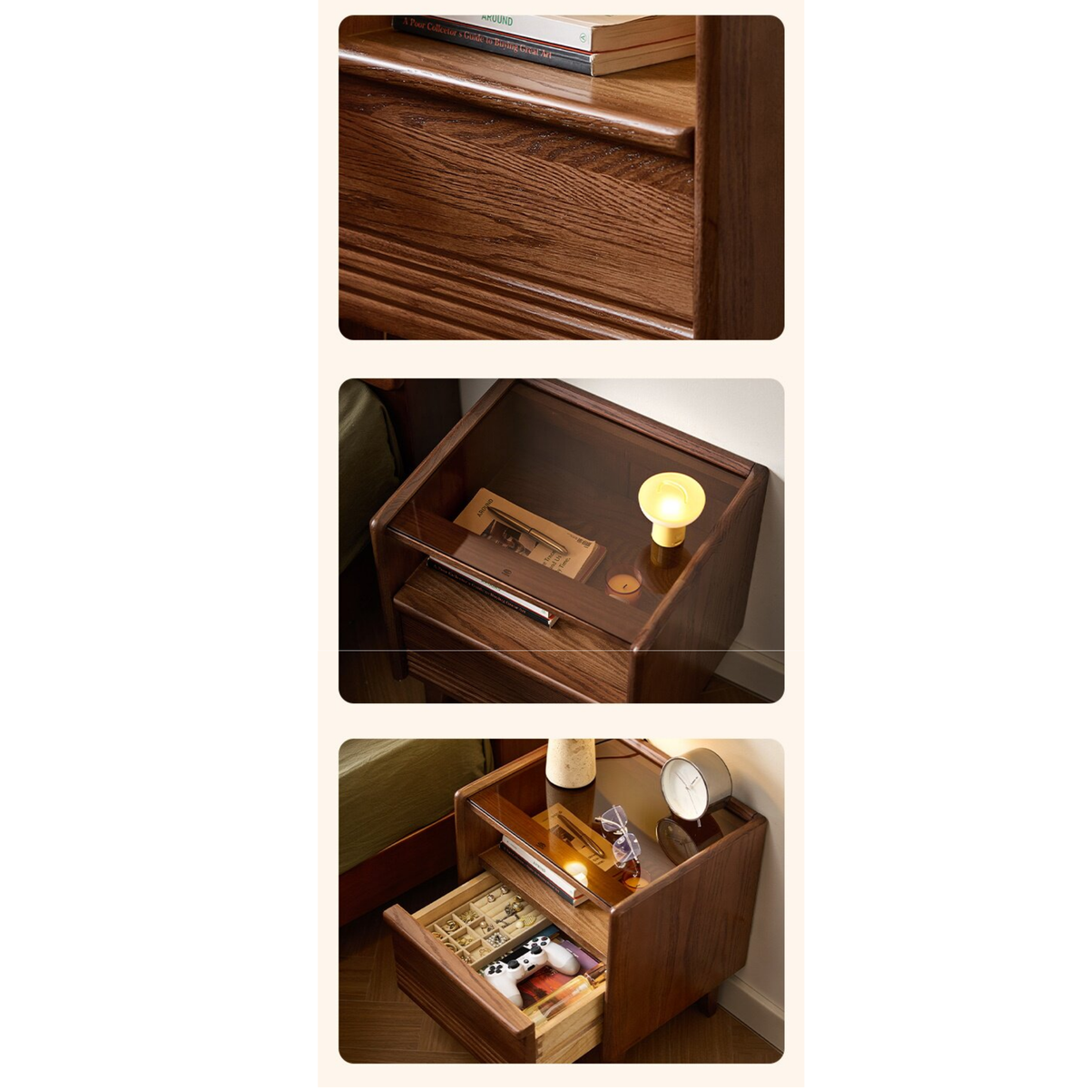 Linspire Halden W30cm Solid Wood Bedside Table, Dark Wood