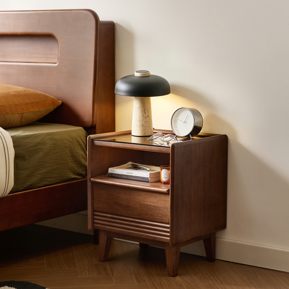 Linspire Halden W30cm Solid Wood Bedside Table, Dark Wood