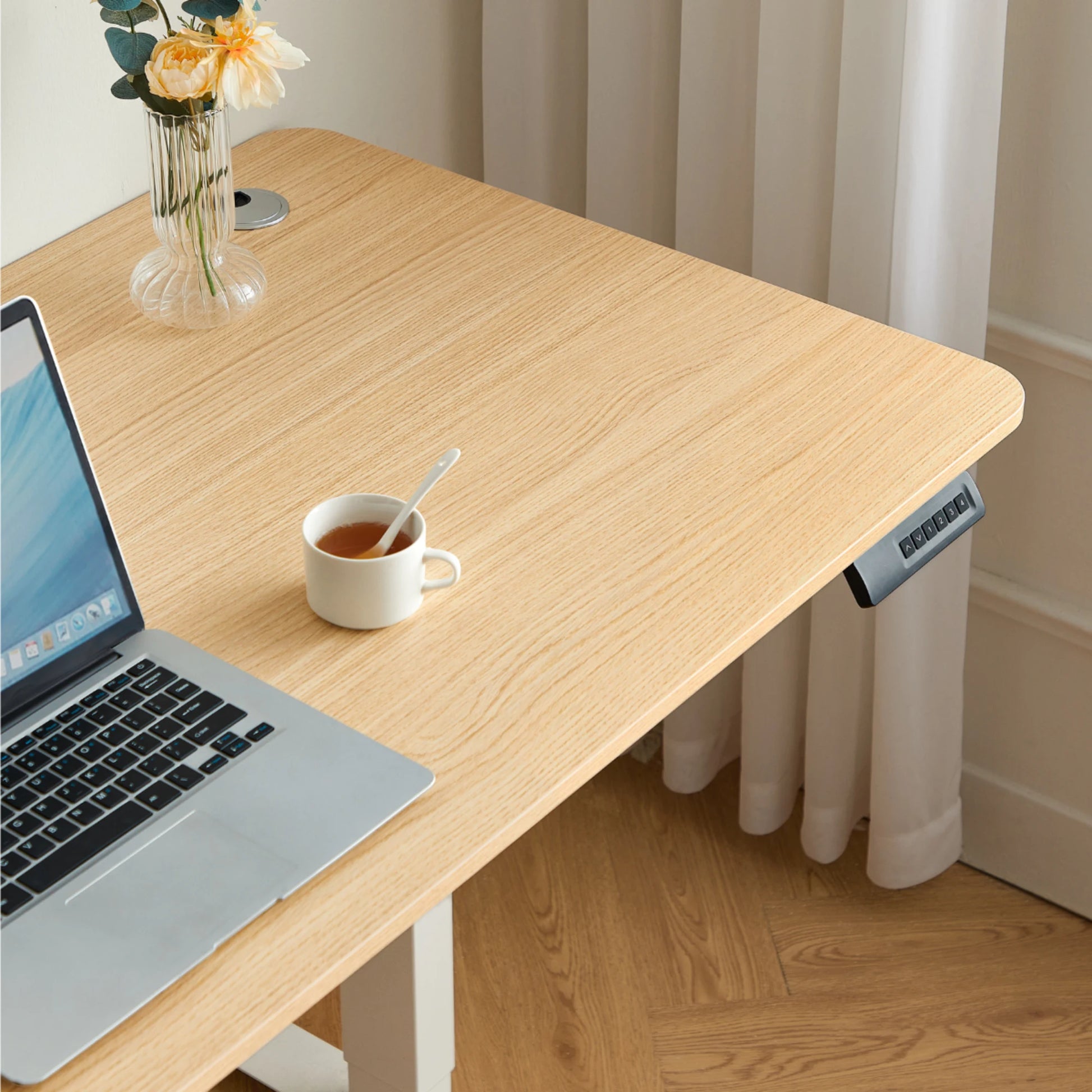 Linspire Ascend Electric Height Adjustable Standing Desk 140cm, Natural Wood & White