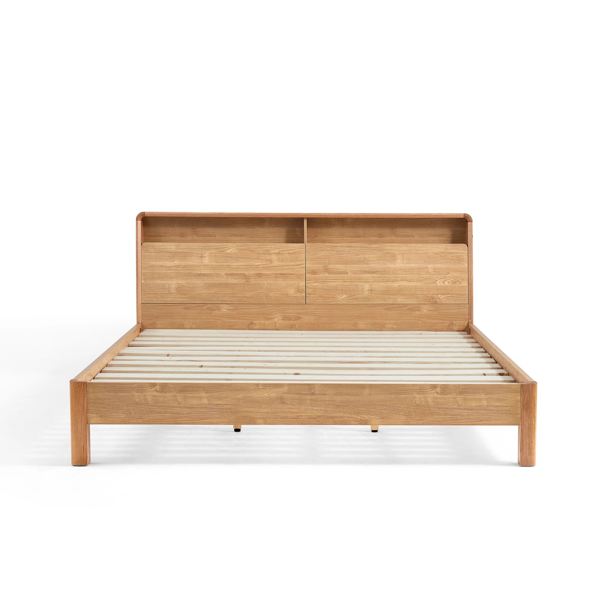 Linspire Aspire Bed Frame With Storage Headboard, Natural Wood