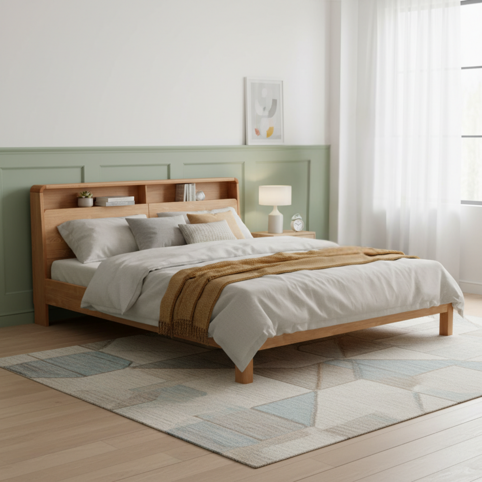Linspire Aspire Bed Frame With Storage Headboard, Natural Wood