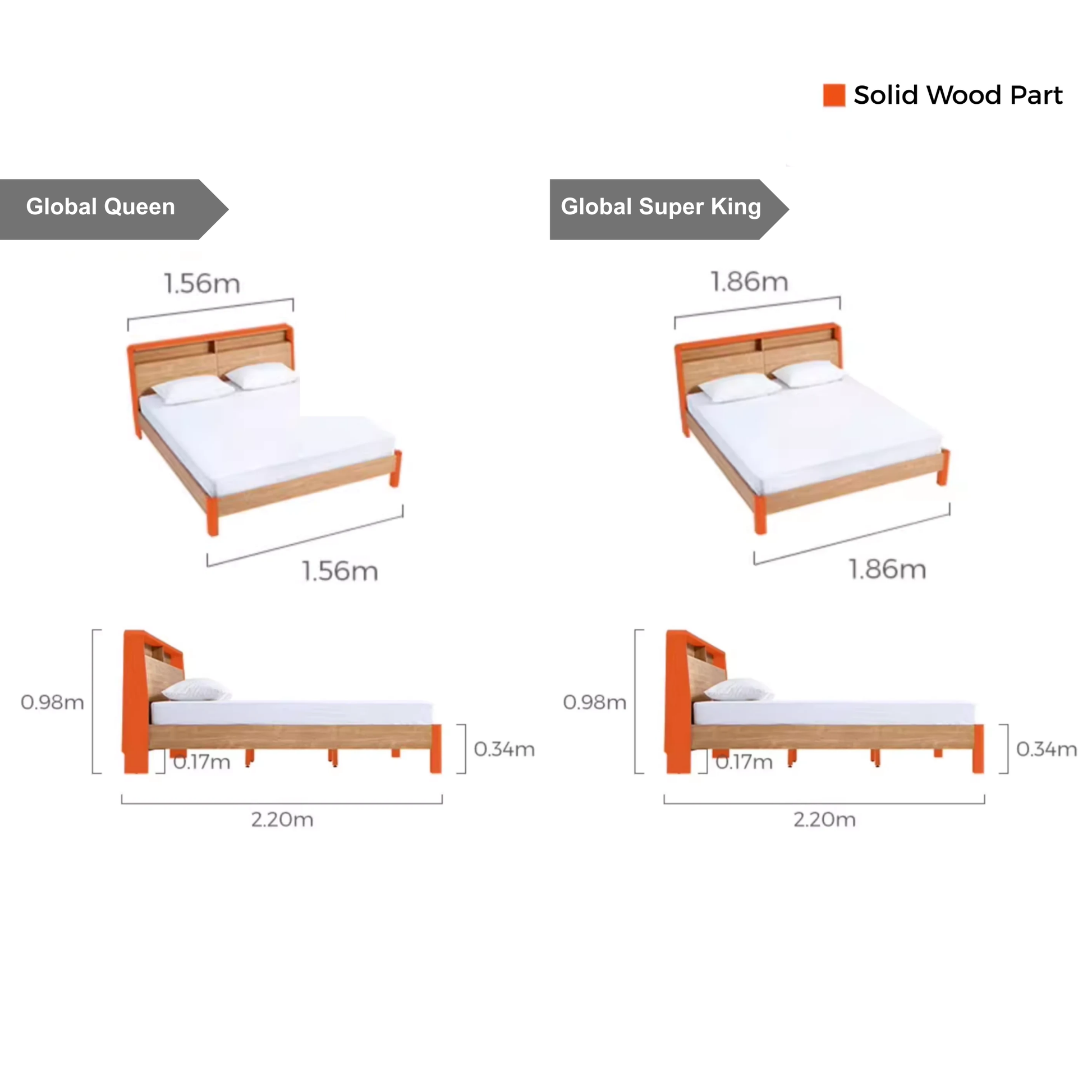 Linspire Aspire Bed Frame With Storage Headboard, Natural Wood