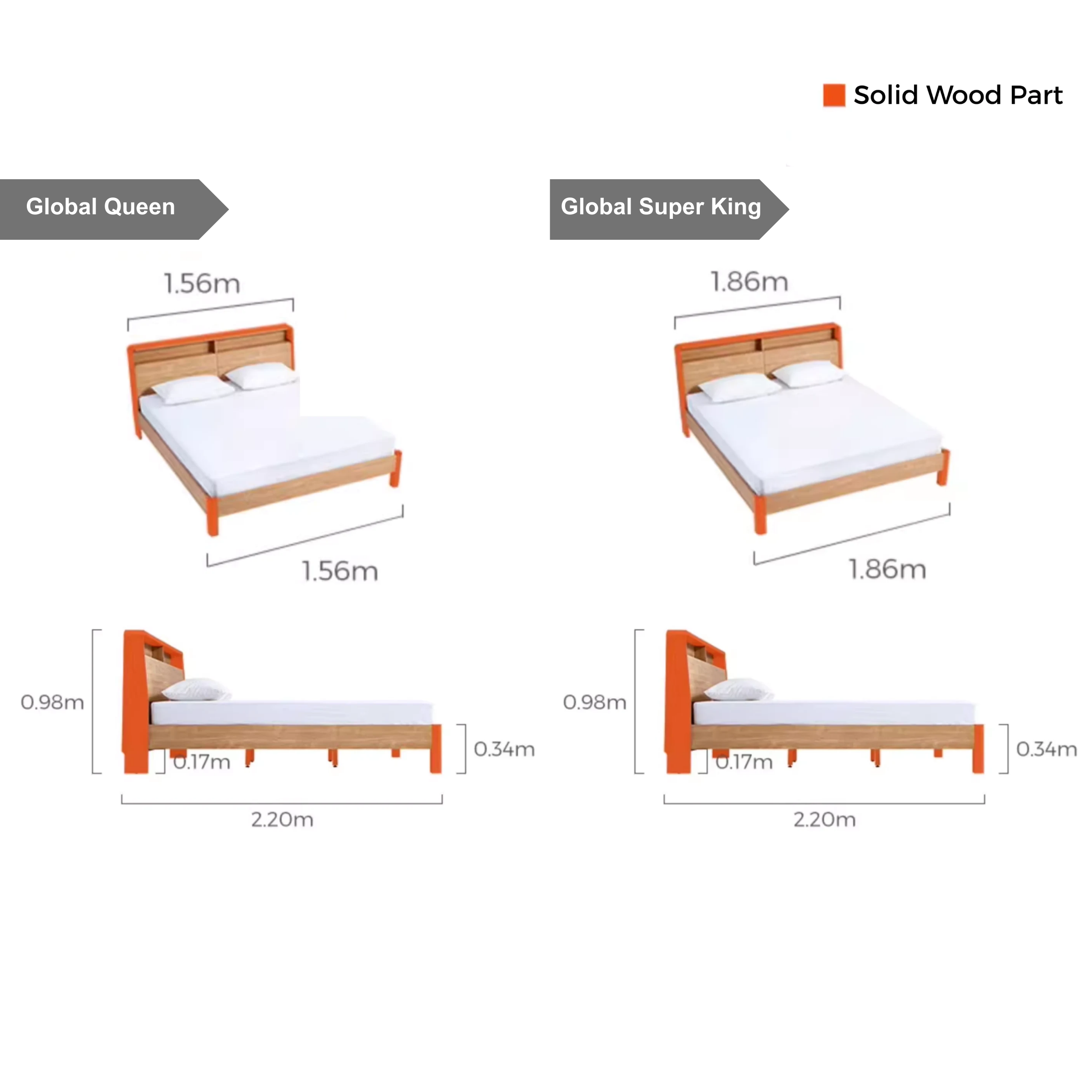 Linspire Aspire Bed Frame With Storage Headboard, Natural Wood