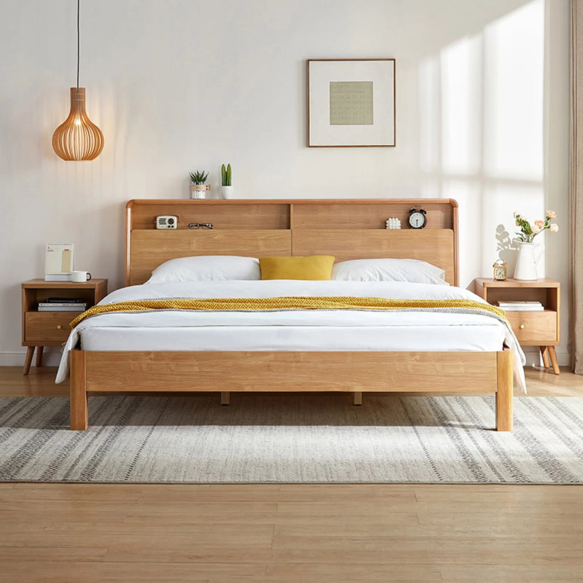 Linspire Aspire Bed Frame With Storage Headboard, Natural Wood