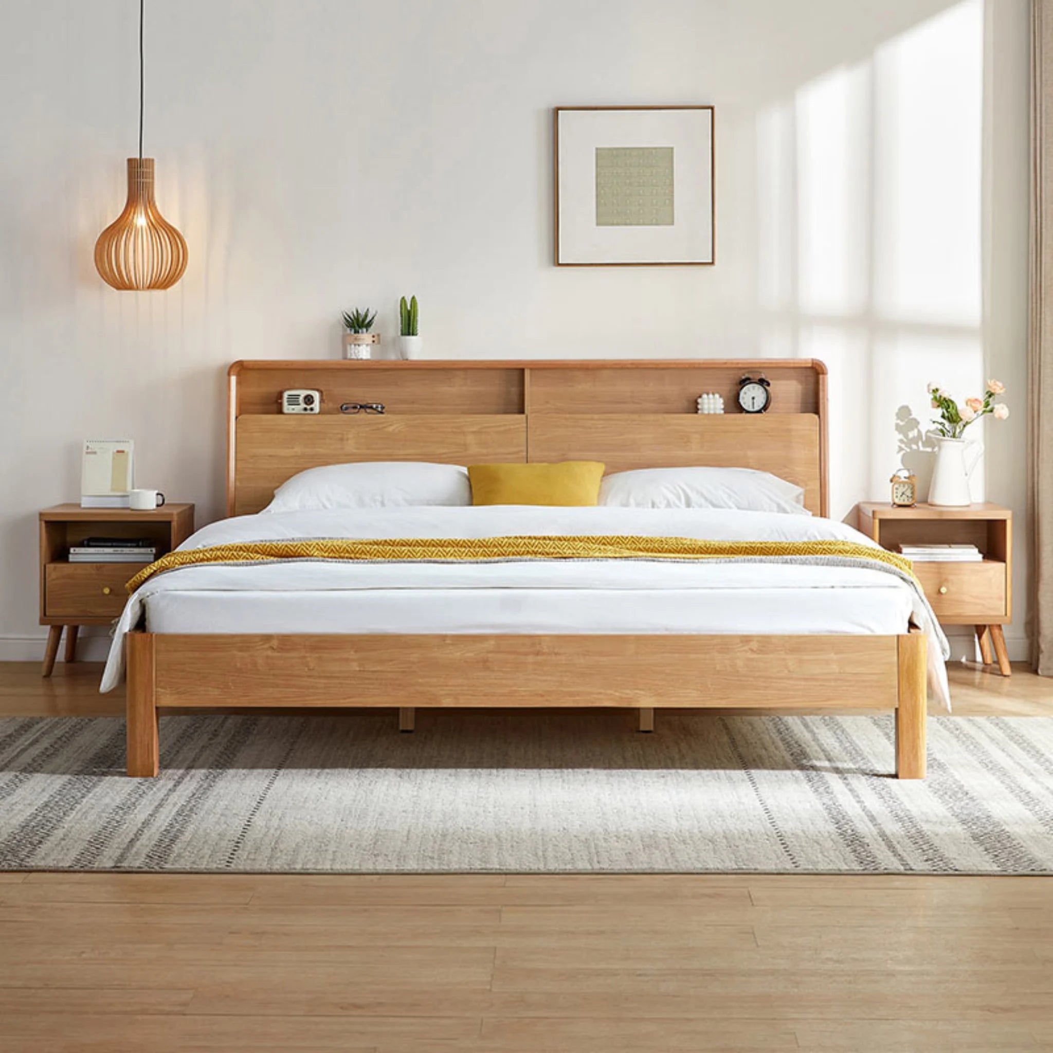Linspire Aspire Bed Frame With Storage Headboard, Natural Wood