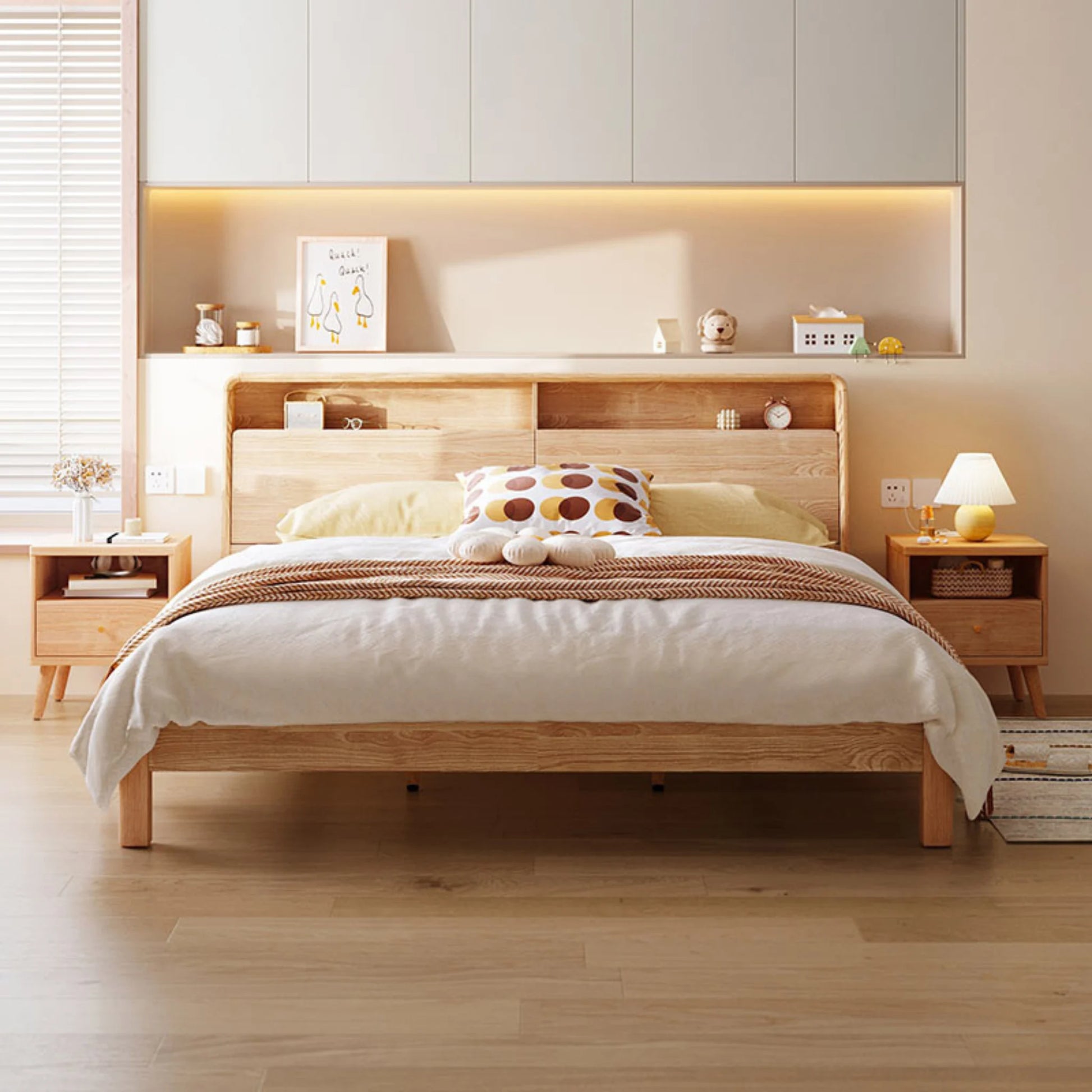 Linspire Aspire Bed Frame With Storage Headboard, Natural Wood