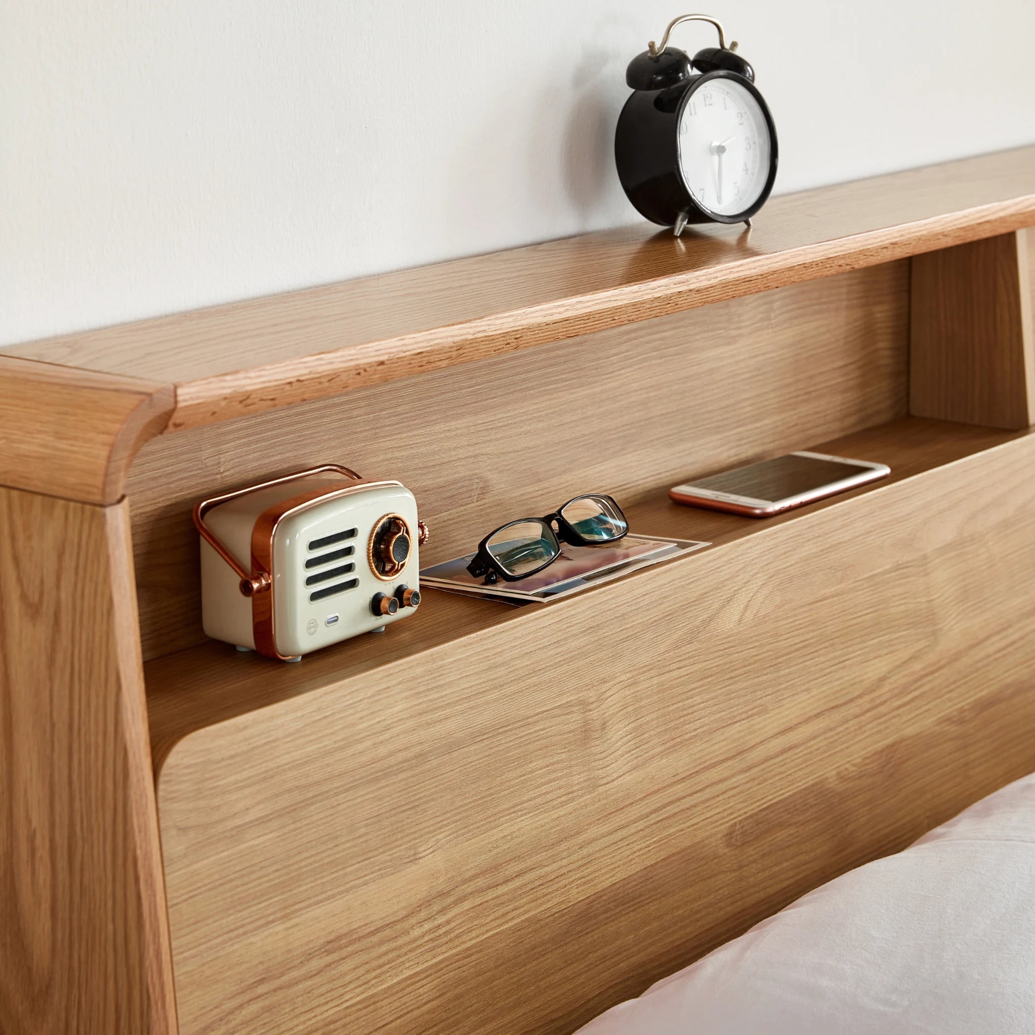 Linspire Aspire Bed Frame With Storage Headboard, Natural Wood