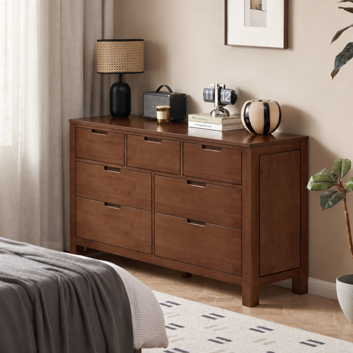 Solidwood Dona Chest of 7 Drawers, Dark Wood