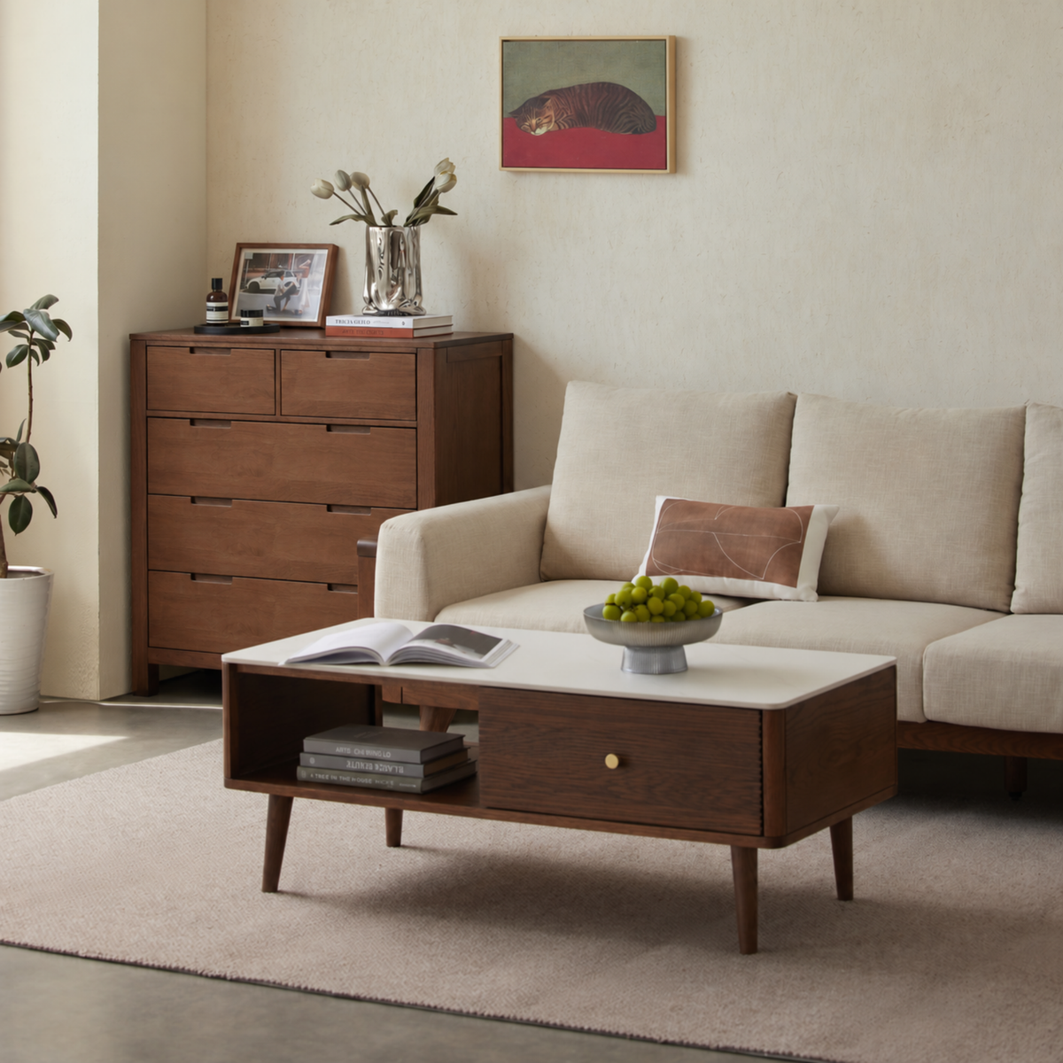 Solidwood Dona Chest of 5 Drawers, Dark Wood