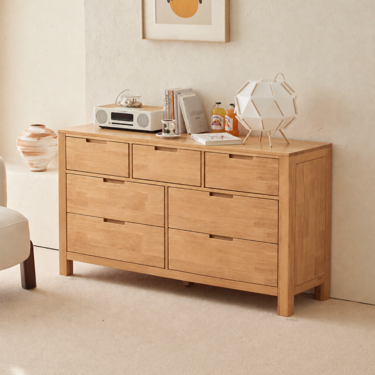 Solidwood Dona Chest of 7 Drawers, Natural Wood