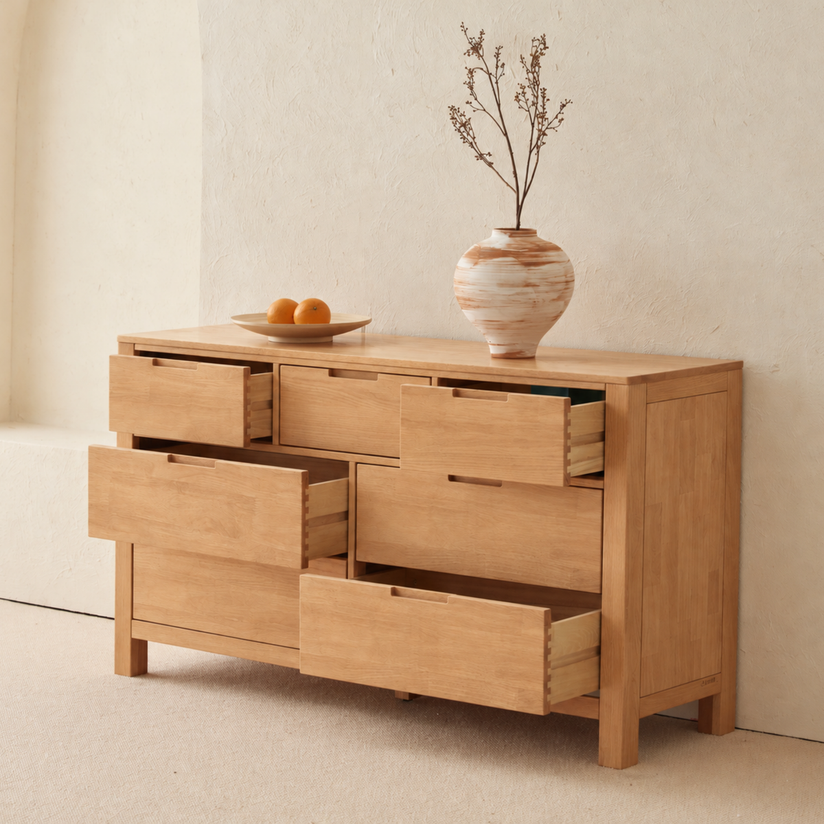 Solidwood Dona Chest of 7 Drawers, Natural Wood