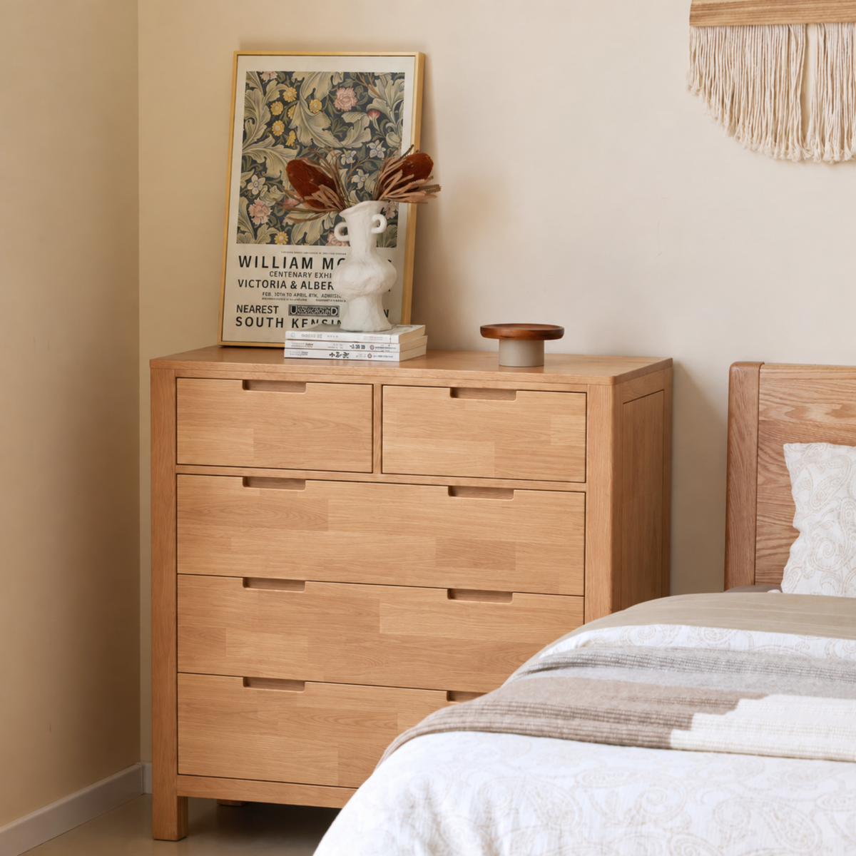 Solidwood Dona Chest of 5 Drawers, Natural Wood