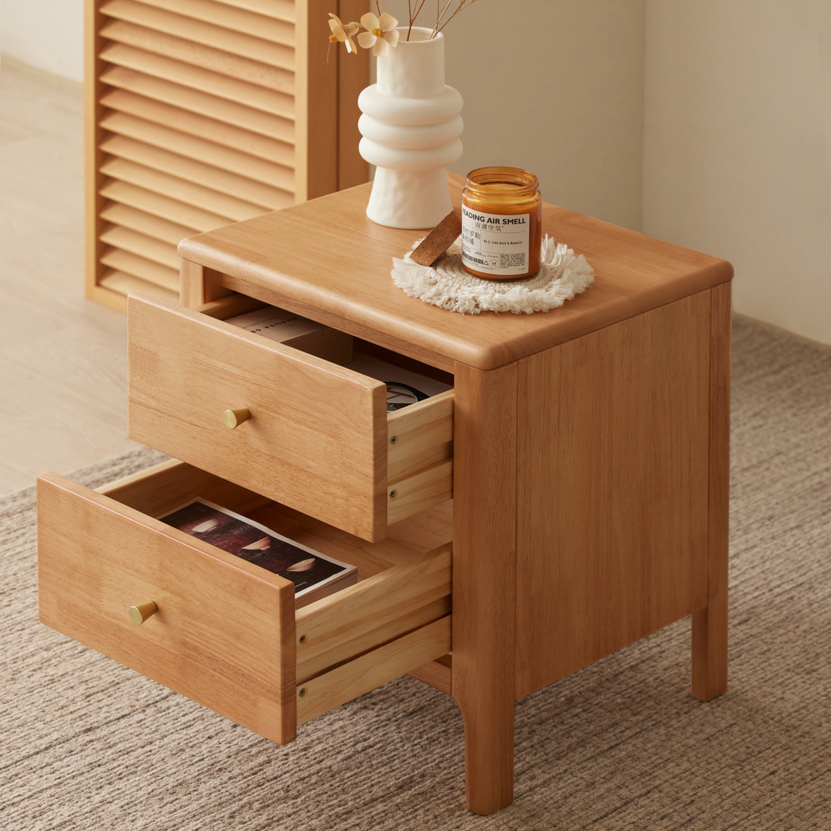 Solidwood Jinova Bedside Table, Natural Wood