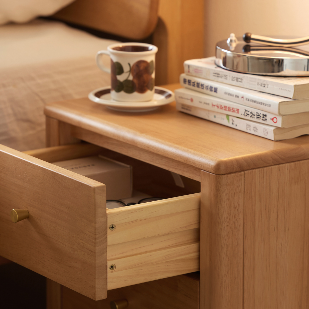 Solidwood Jinova Bedside Table, Natural Wood