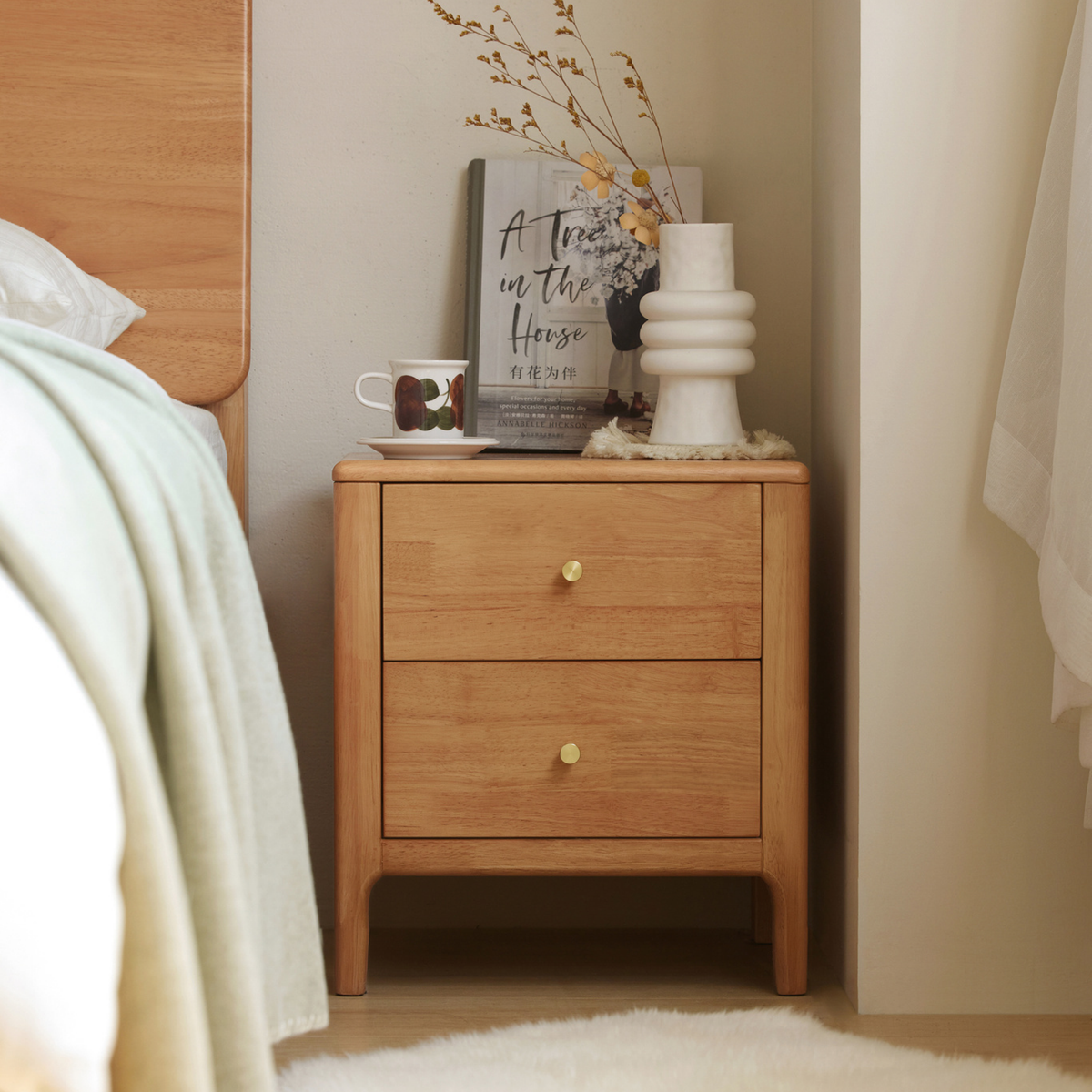Solidwood Jinova Bedside Table, Natural Wood