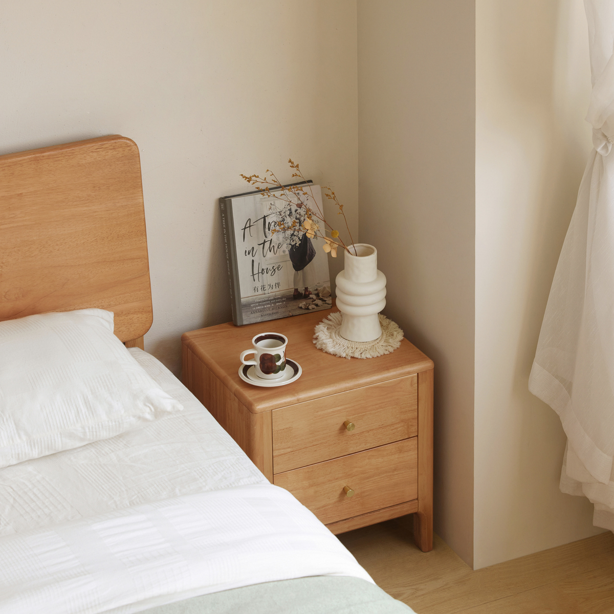 Solidwood Jinova Bedside Table, Natural Wood