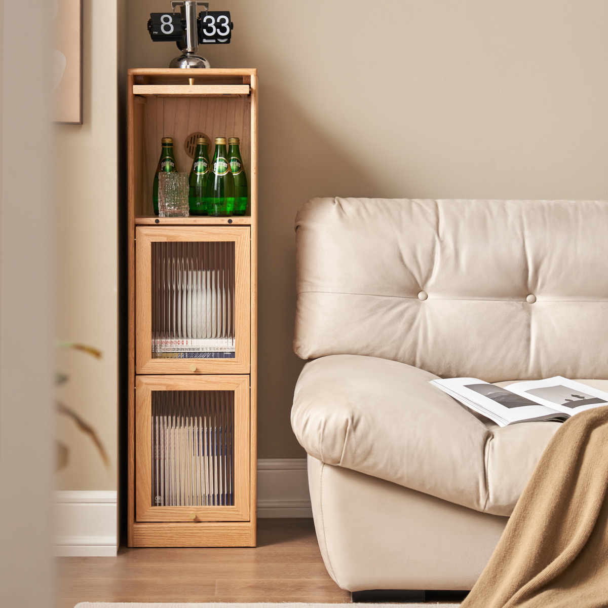Solidwood Hemura 3-Door Bookcase, Oak