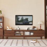 Solidwood Rainer W180cm Sliding-Doors Entertainment Unit, Walnut Oak