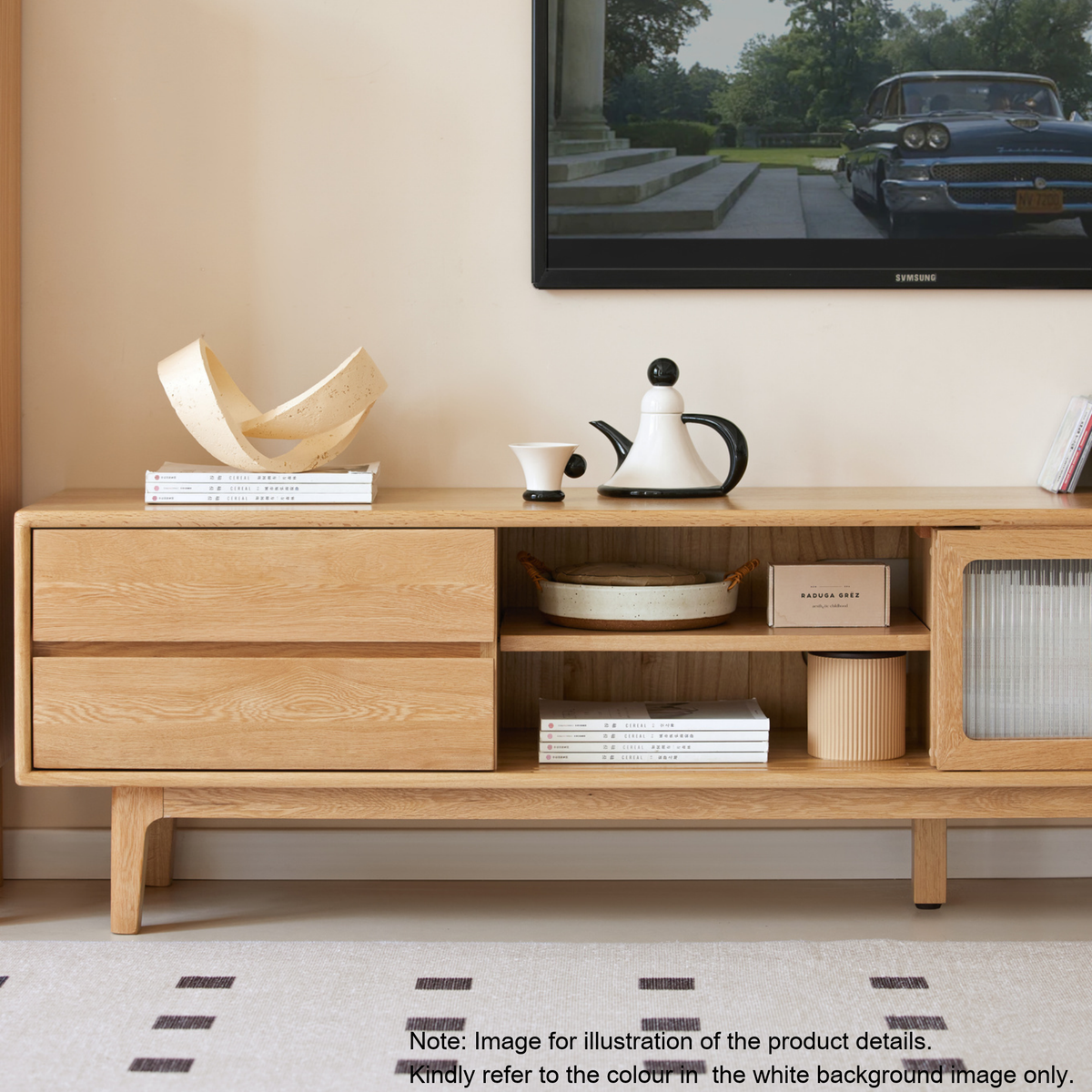 Solidwood Rainer W180cm Sliding-Doors Entertainment Unit, Walnut Oak